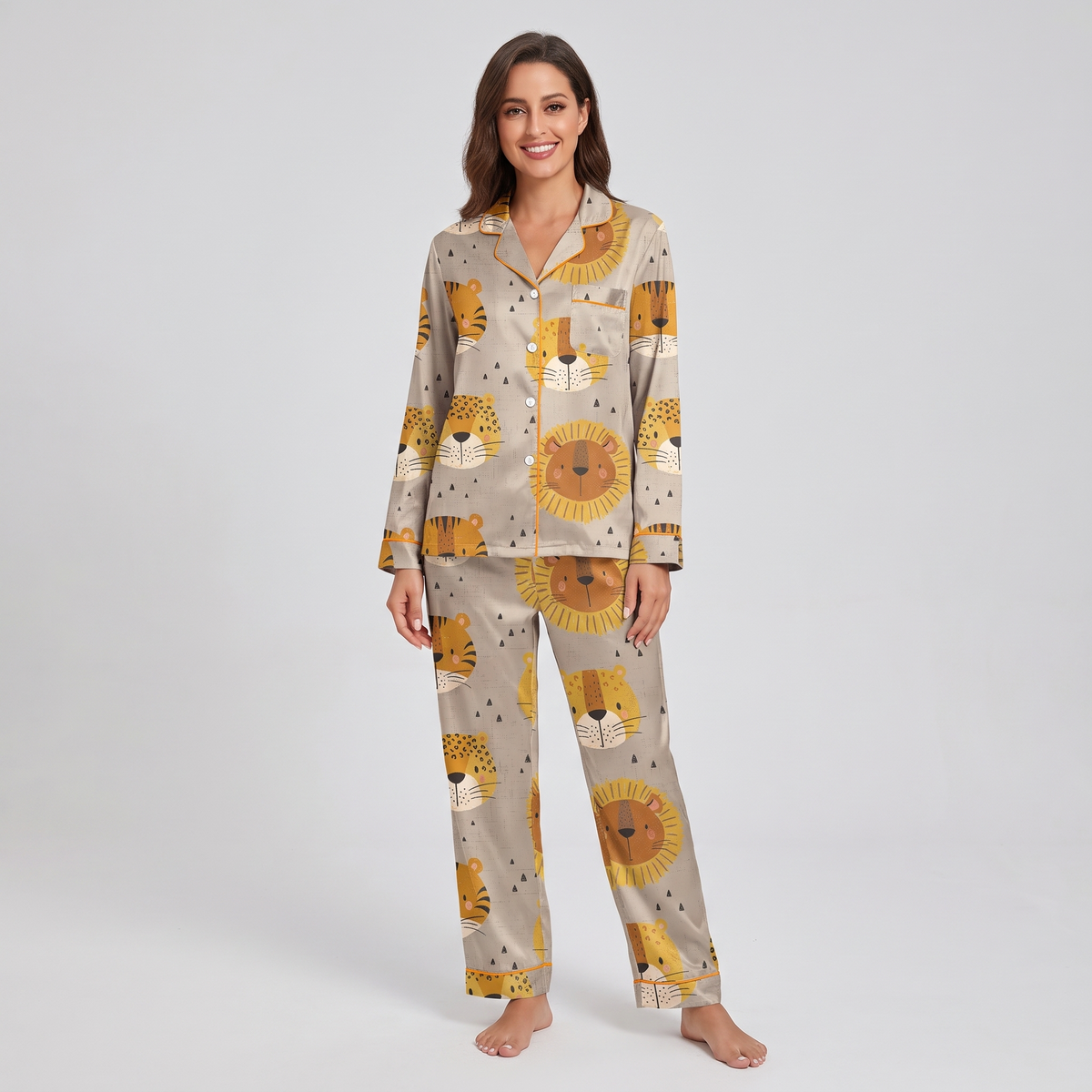 Safari Cat Faces Women's Pajama Set - long sleeve and pants