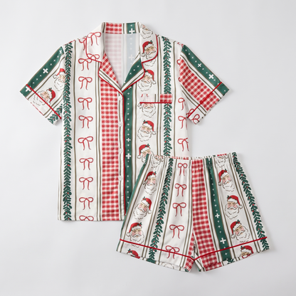Striped Santa Check Women's Pajama Set - flat lay