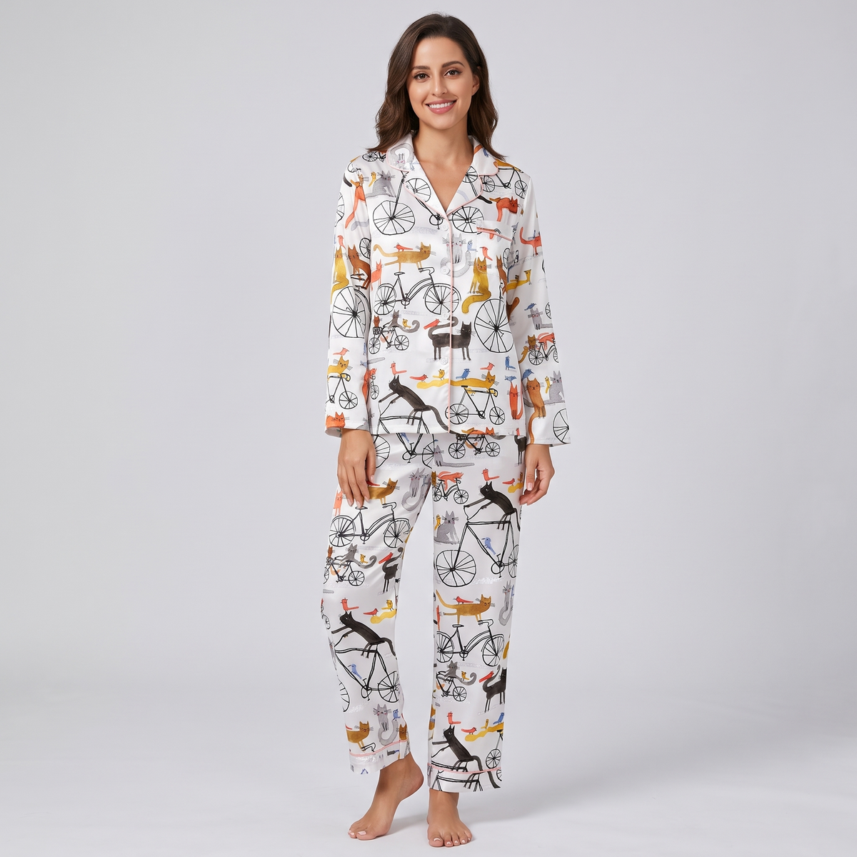 Cycling Cats Women's Pajama Set - long sleeve and pants