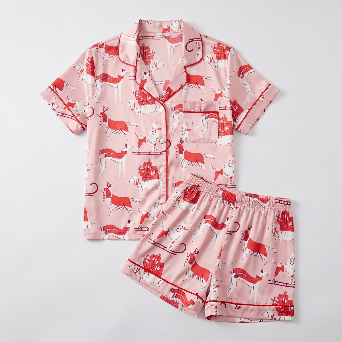 Pink Puppy Christmas Women's Pajama Set - flat lay
