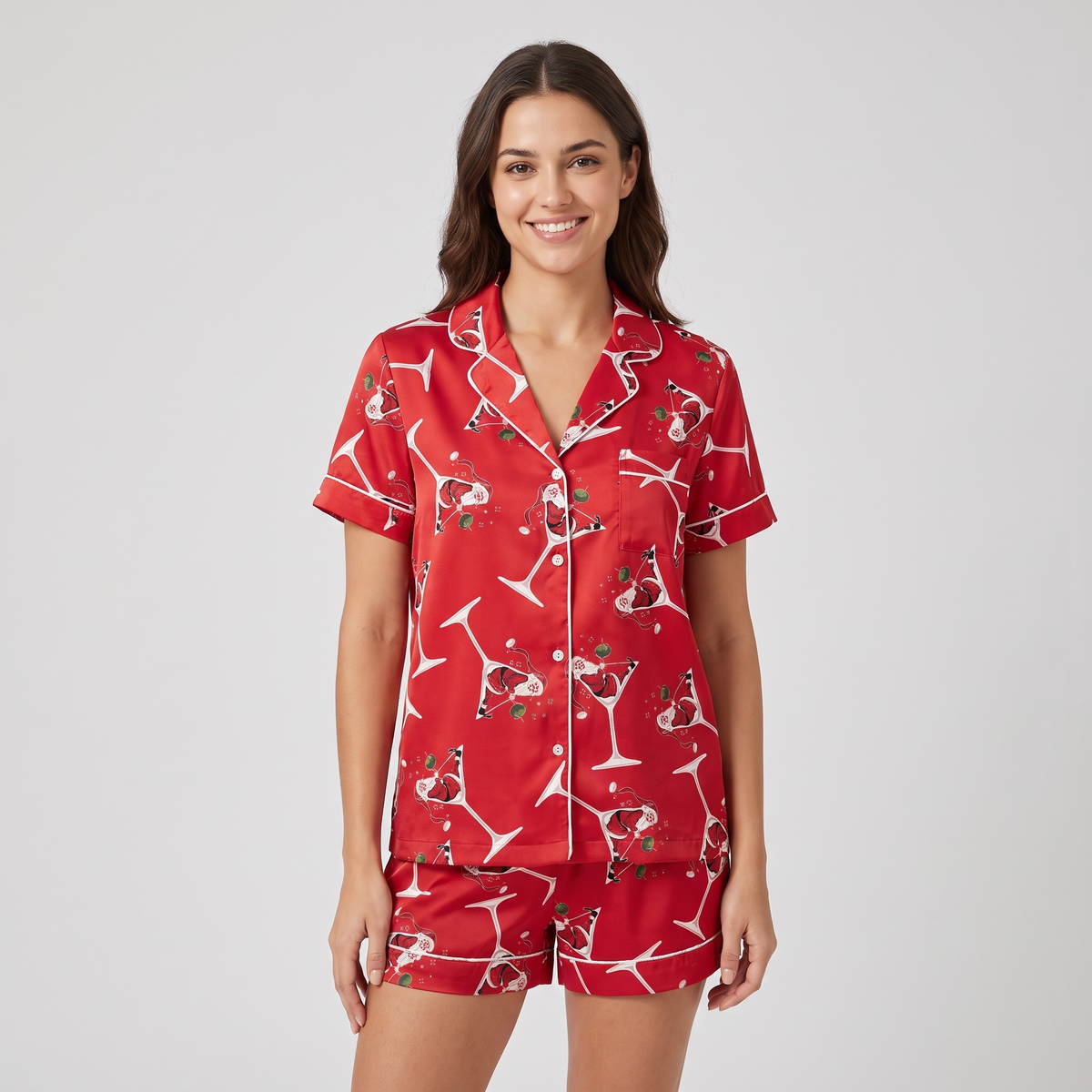 Red Martini Christmas Women's Pajama Set - short sleeve and shorts
