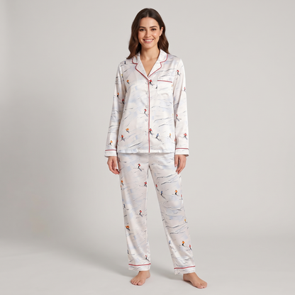 Retro Ski Slopes Women's Pajama Set - long sleeve and pants