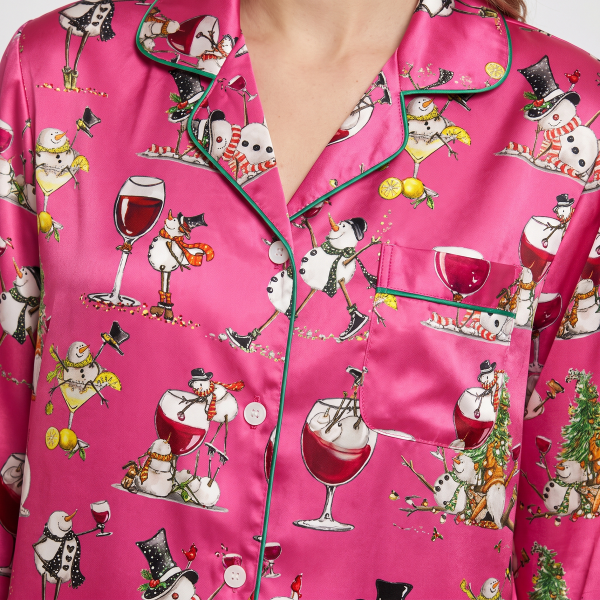 Winey Snowmen Women's Pajama Set - print close-up