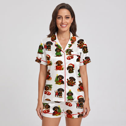 Dachshund Wreaths Women's Pajama Set - short sleeve and shorts