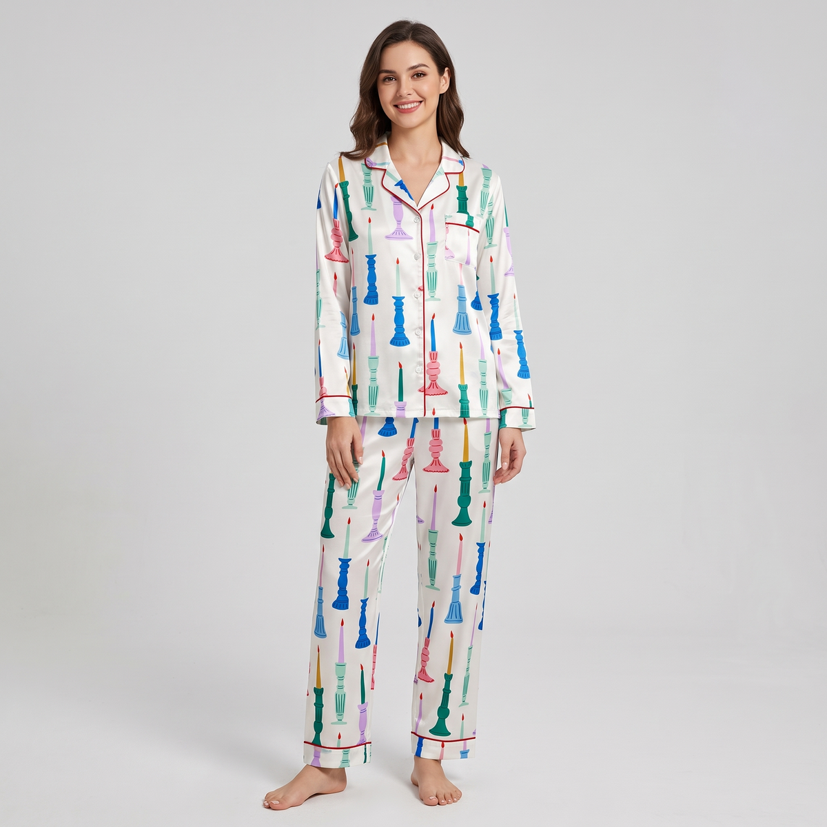 Christmas Candlesticks Women's Pajama Set - long sleeve and pants