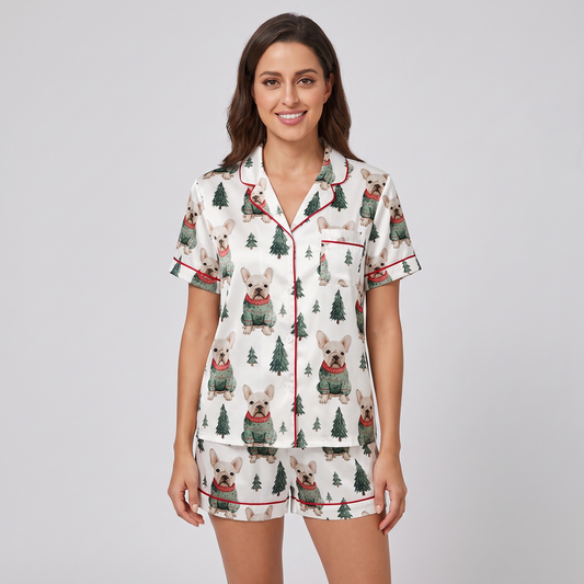 Frenchie Sweater Weather Women's Pajama Set - short sleeve and shorts