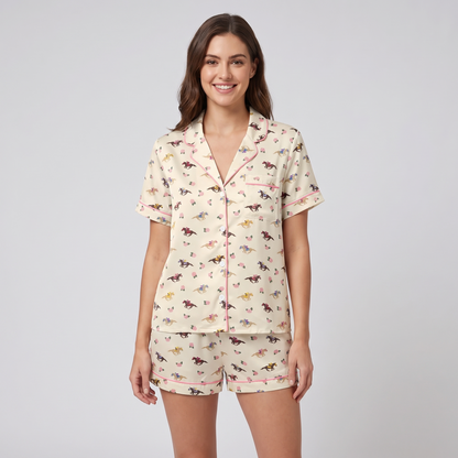 Tiny Jockeys Ditsy Horse Women's Pajama Set - short sleeve and shorts