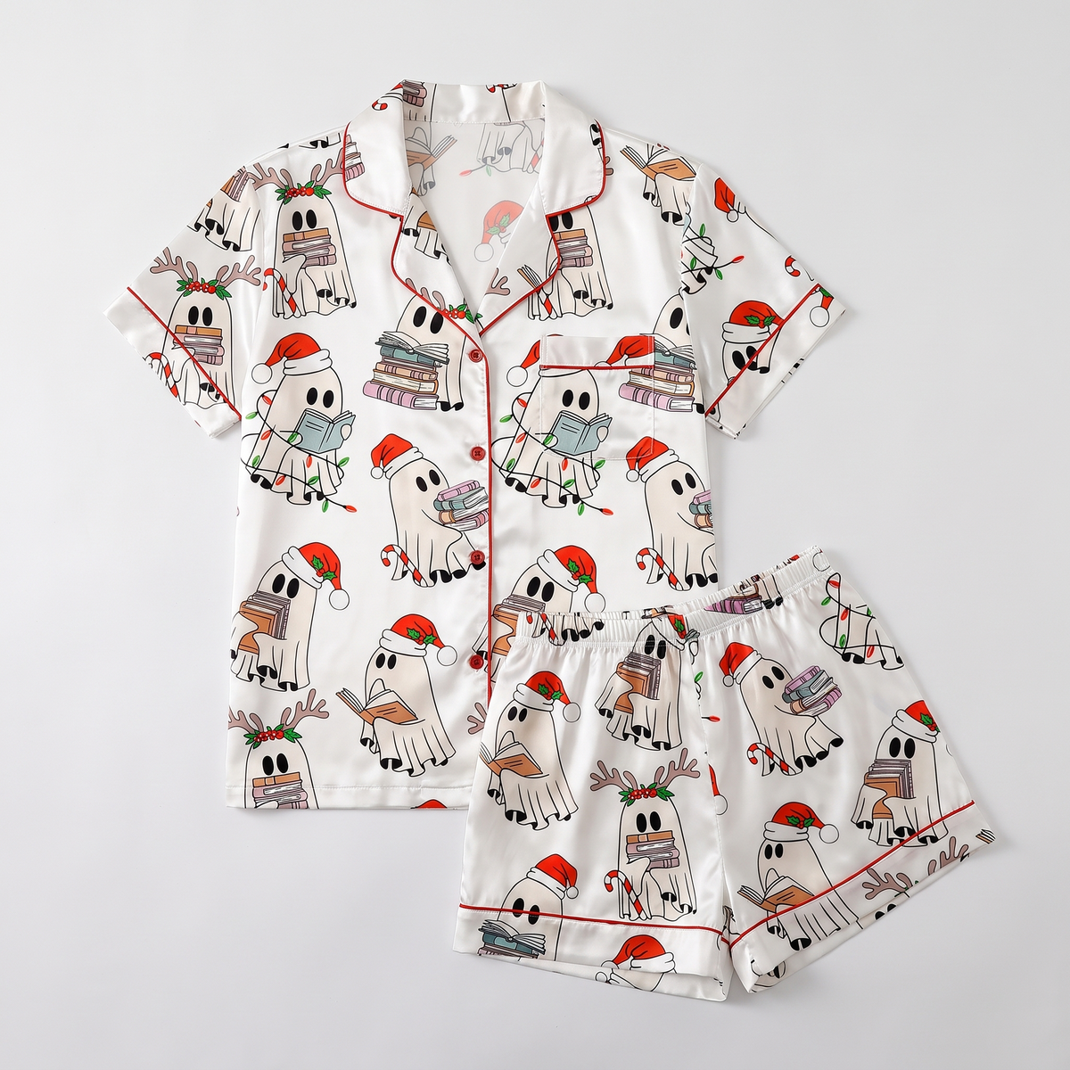 Bookish Boo Christmas Women's Pajama Set - flat lay