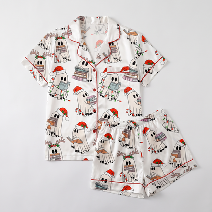 Bookish Boo Christmas Women's Pajama Set - flat lay