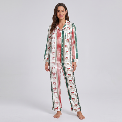Striped Santa Check Women's Pajama Set - long sleeve and pants