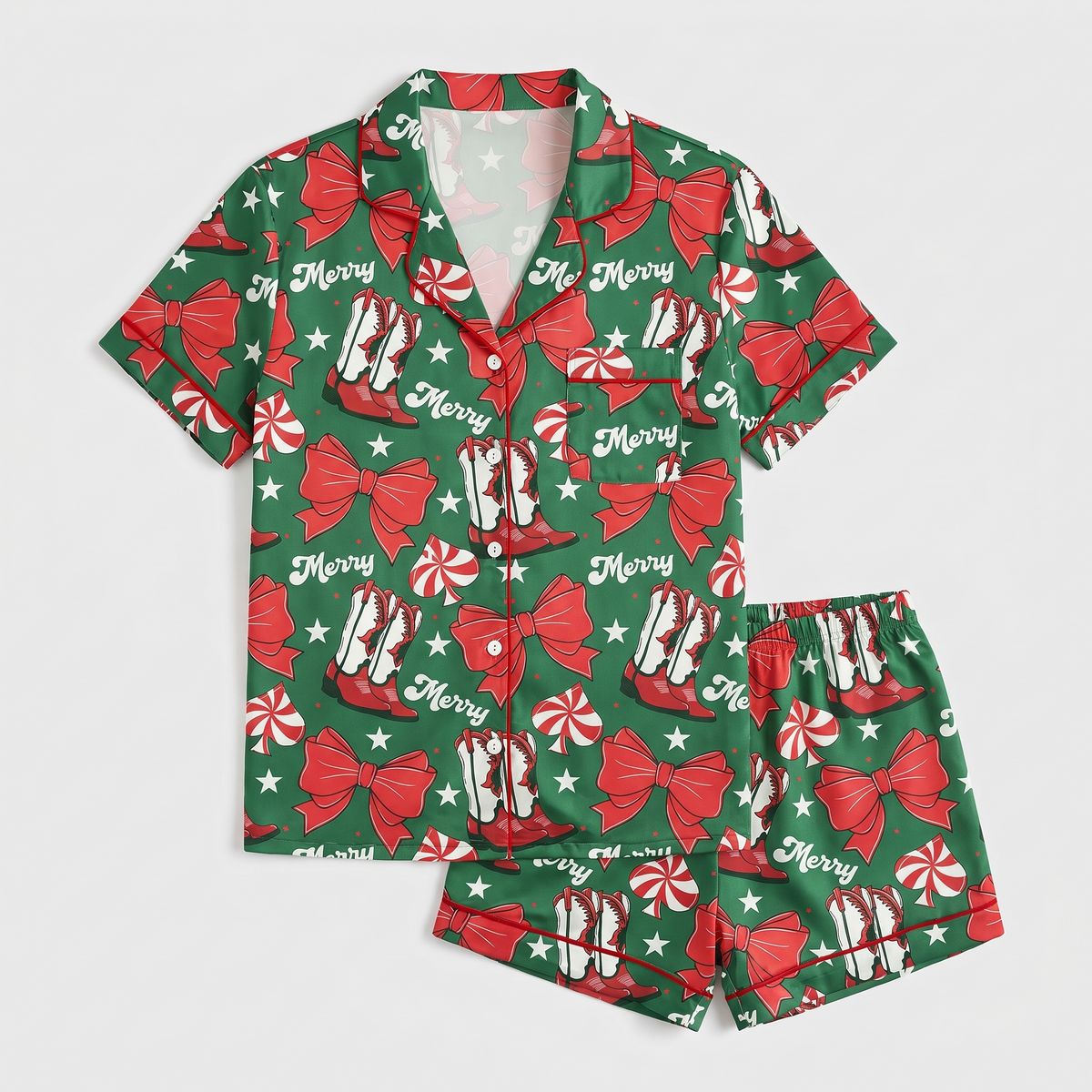Merry Western Christmas Women's Pajama Set - flat lay