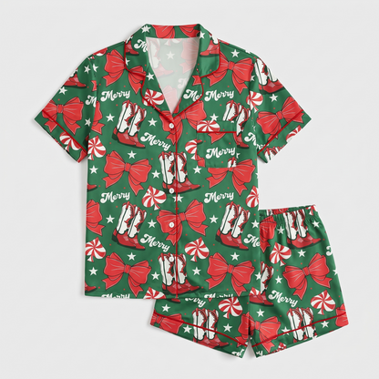 Merry Western Christmas Women's Pajama Set - flat lay