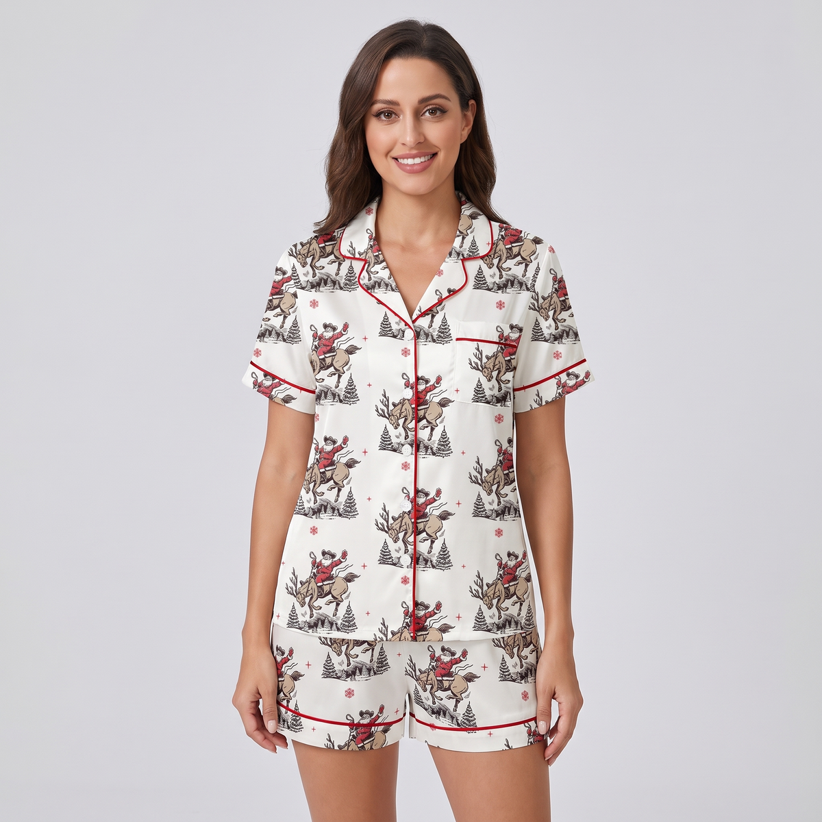 Buckle Up Cowboy Santa Women's Pajama Set - short sleeve and shorts