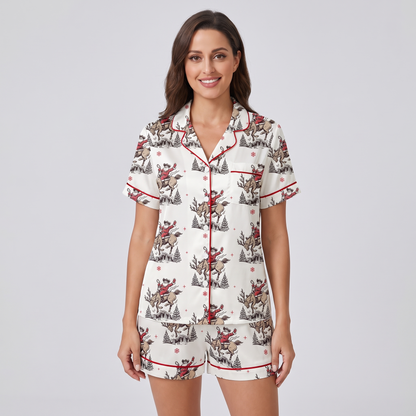 Buckle Up Cowboy Santa Women's Pajama Set - short sleeve and shorts