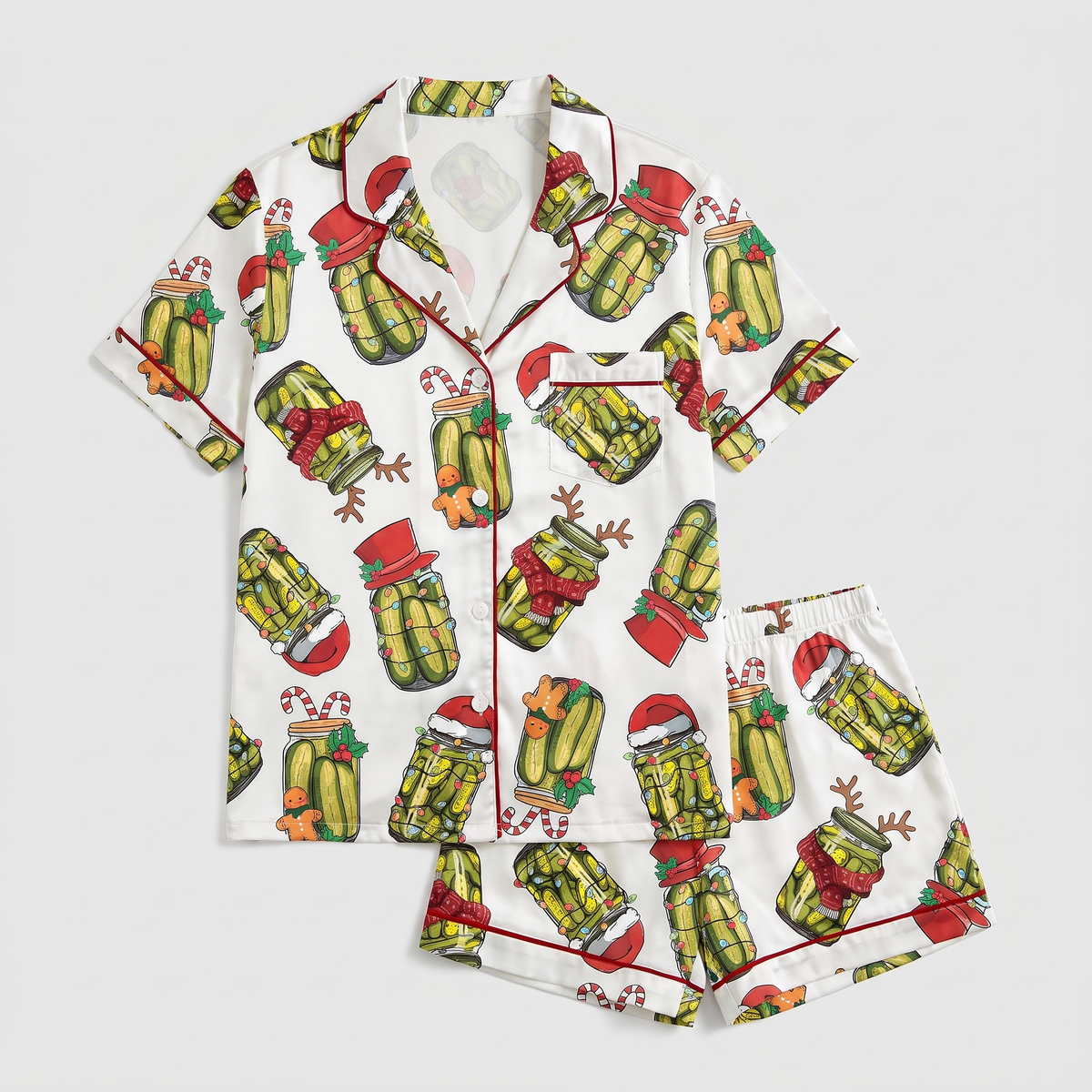 Christmas Pickle Jars Women's Pajama Set - flat lay