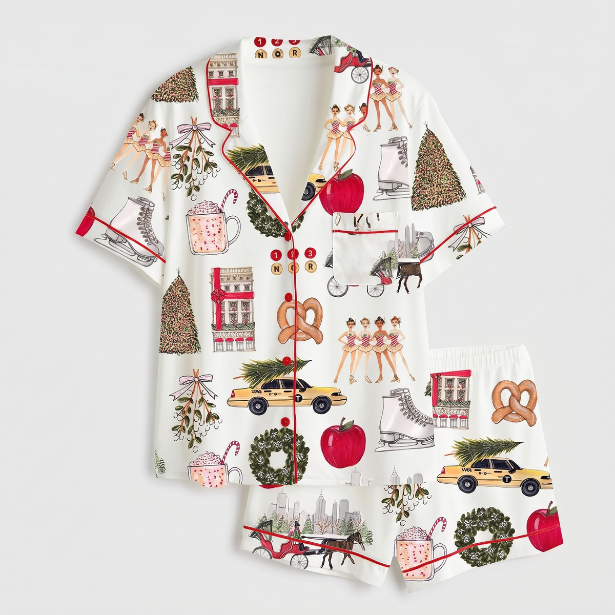 Christmas In The City Women's Pajama Set - flat lay