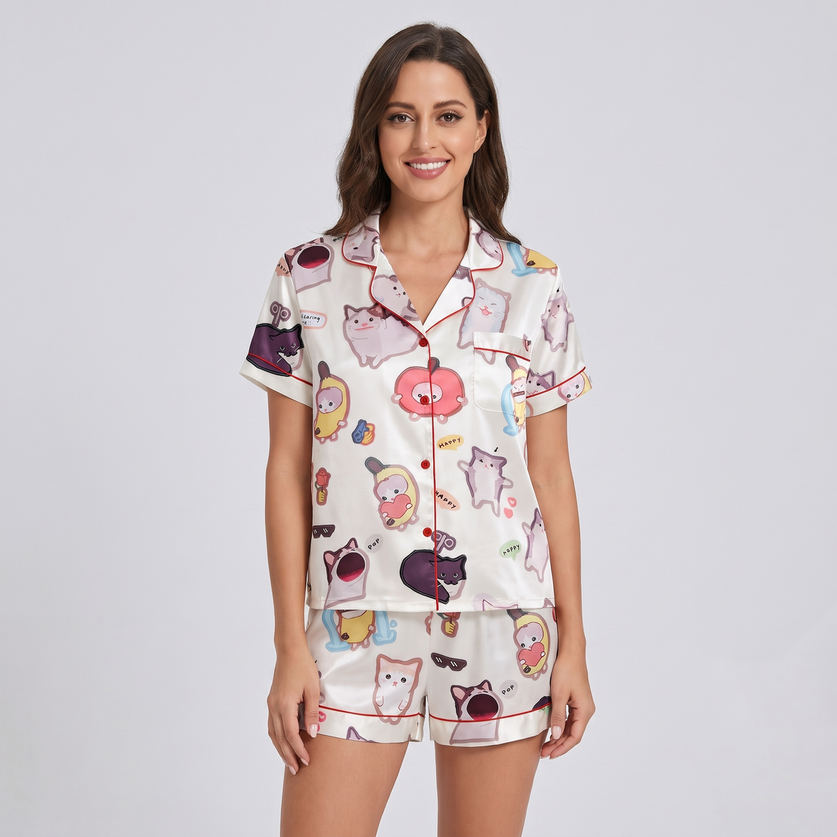 Viral Meme Cats Women's Pajama Set - short sleeve and shorts
