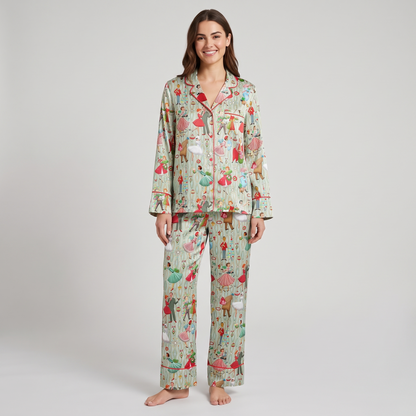Rockin' 1950s Christmas Women's Pajama Set - long sleeve and pants
