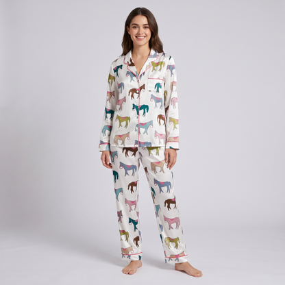 Olive & Teal Pony Horse Herd Women's Pajama Set - long sleeve and pants