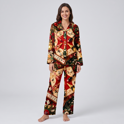Mahjong & Champagne Women's Pajama Set - long sleeve and pants
