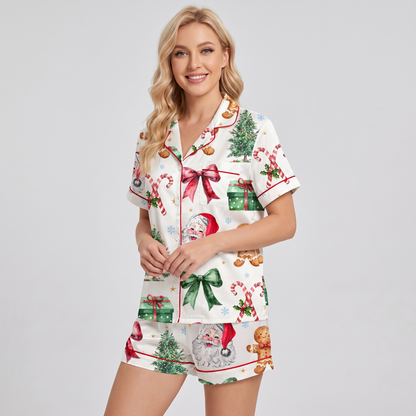 Cookies & Candy Cane Coquette Women's Pajama Set - short sleeve and shorts