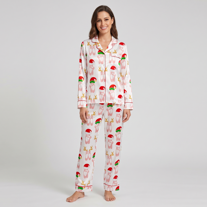 Ballet Slippers & Elf Hats Women's Pajama Set - long sleeve and pants