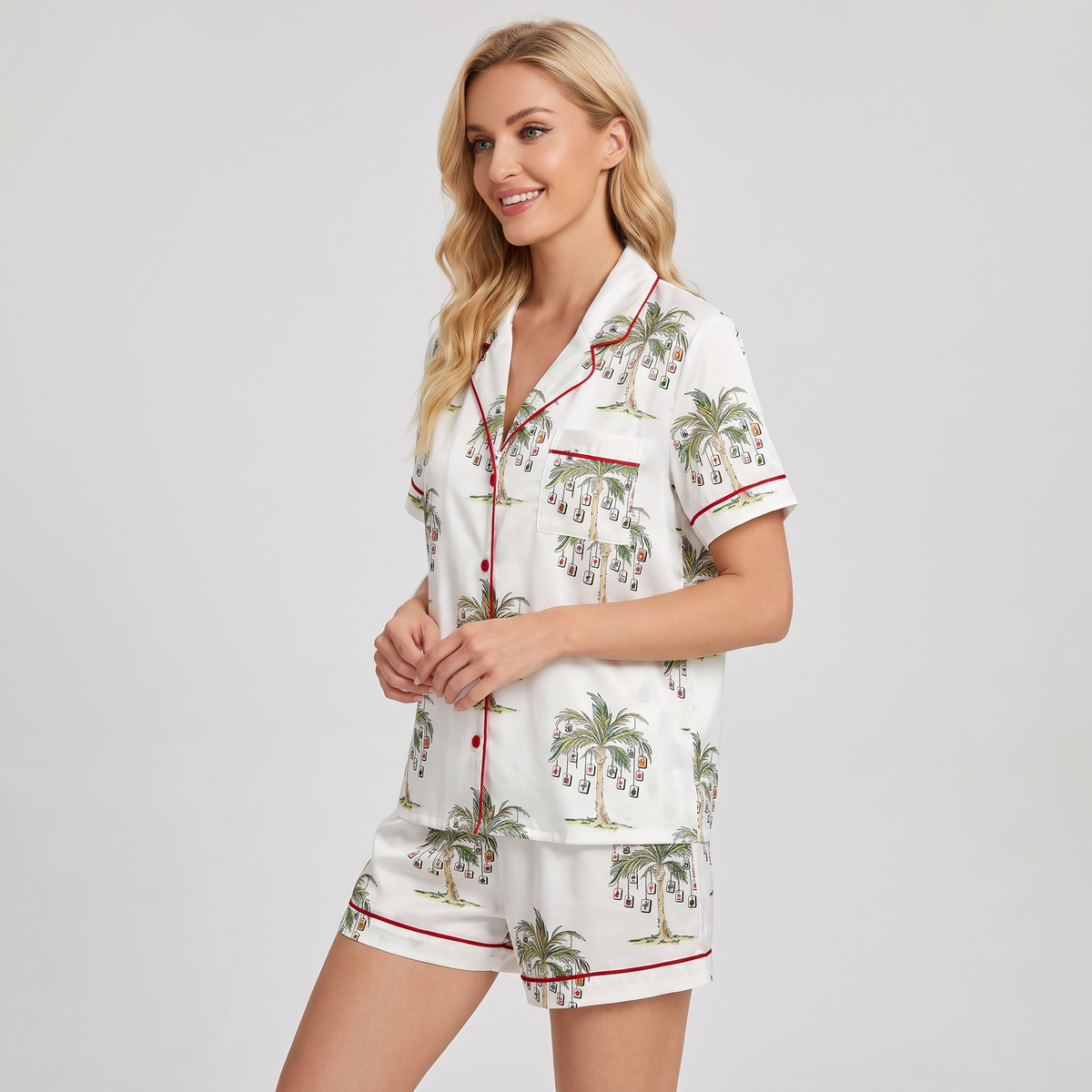 Mahjong Palms Women's Pajama Set - short sleeve and shorts
