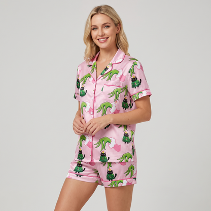 Mean One Kitty Inspired Women's Pajama Set - short sleeve and shorts