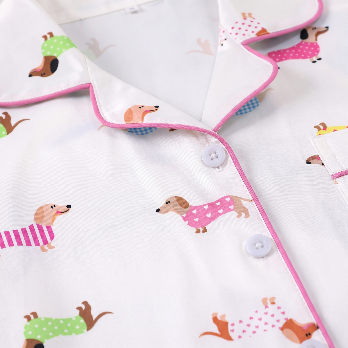 Sweater Weather Dachshunds Women's Pajama Set - White - print close-up