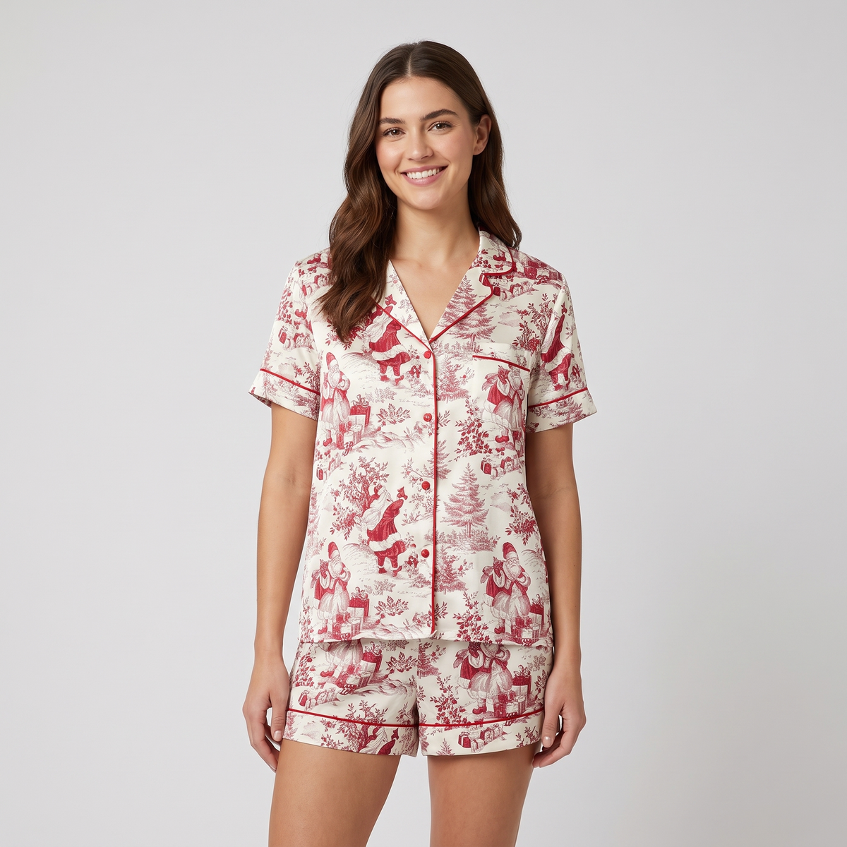 Blue Toile Winter Snowman Women's Pajama Set - Red