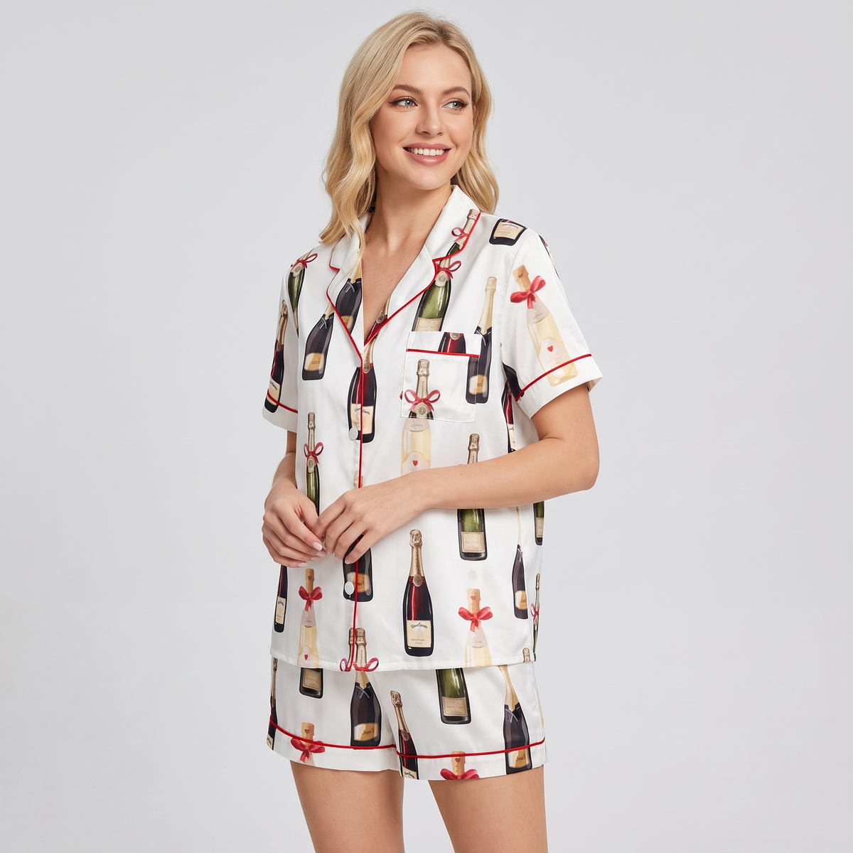 Champagne Bottle Toast Women's Pajama Set - short sleeve and shorts