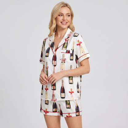 Champagne Bottle Toast Women's Pajama Set - short sleeve and shorts