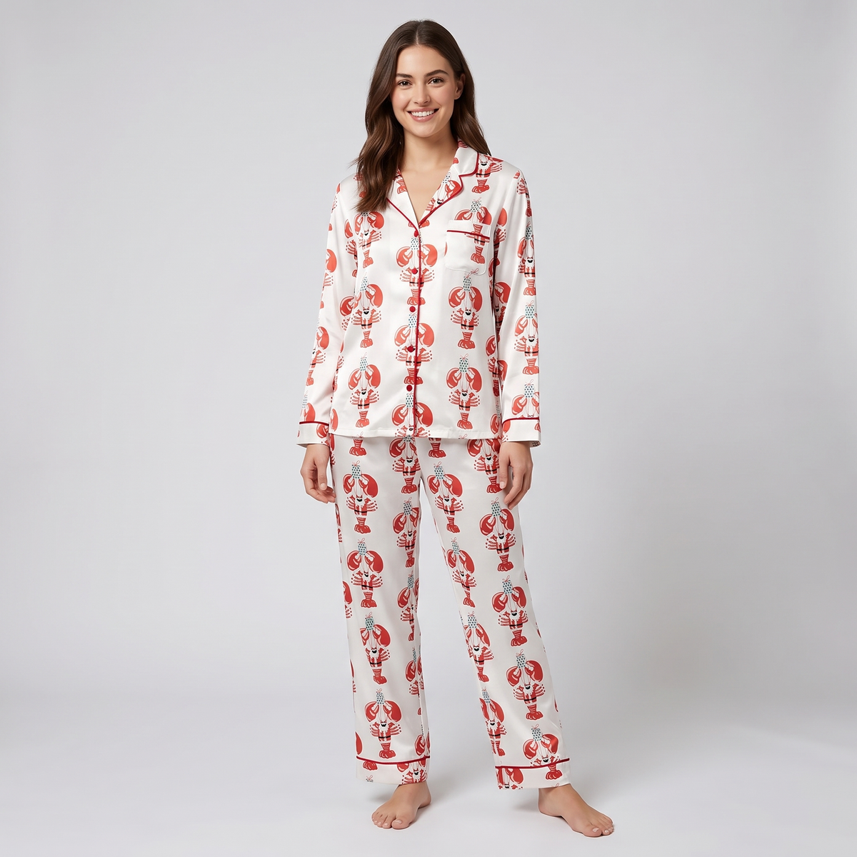 Lobstah Santa Women's Pajama Set - long sleeve and pants