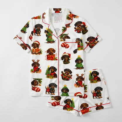 Dachshund Wreaths Women's Pajama Set - flat lay