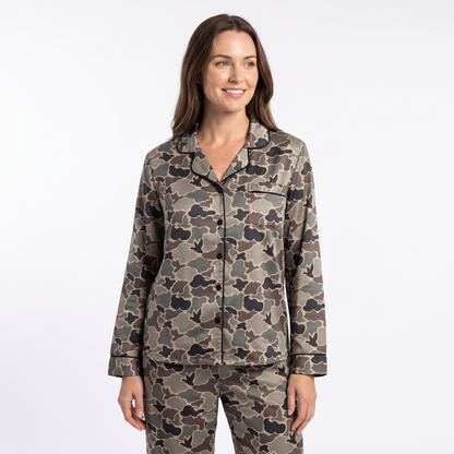 Duck Season Camo Women's Pajama Set - Old School Duck Camo - long sleeve and pants
