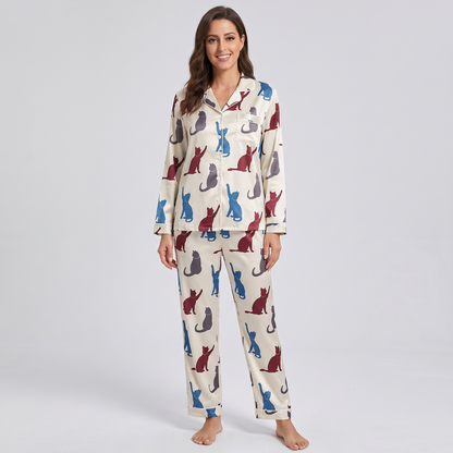 Cat Silhouettes Women's Pajama Set - long sleeve and pants