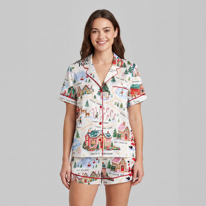 Road To The North Pole Women's Pajama Set - short sleeve and shorts