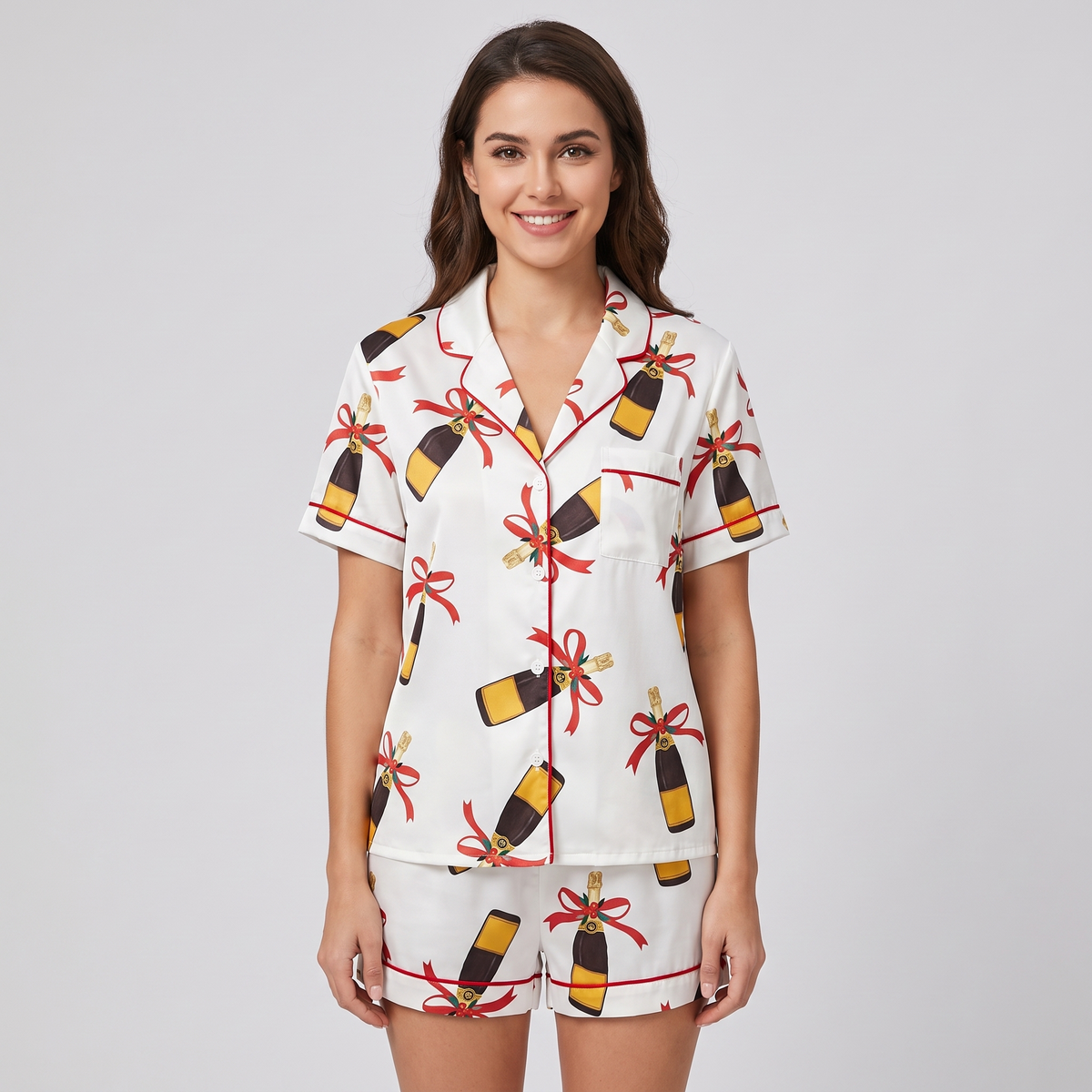 Bubbly & Red Bows Women's Pajama Set - short sleeve and shorts