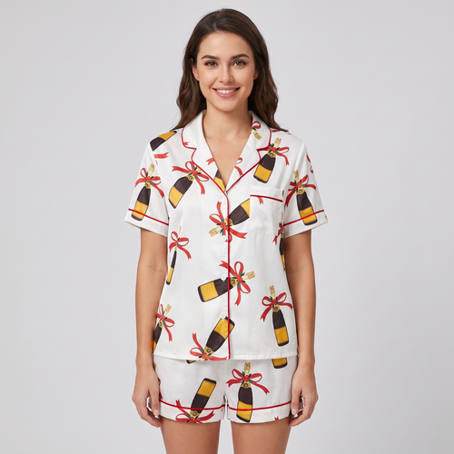 Bubbly & Red Bows Women's Pajama Set - short sleeve and shorts