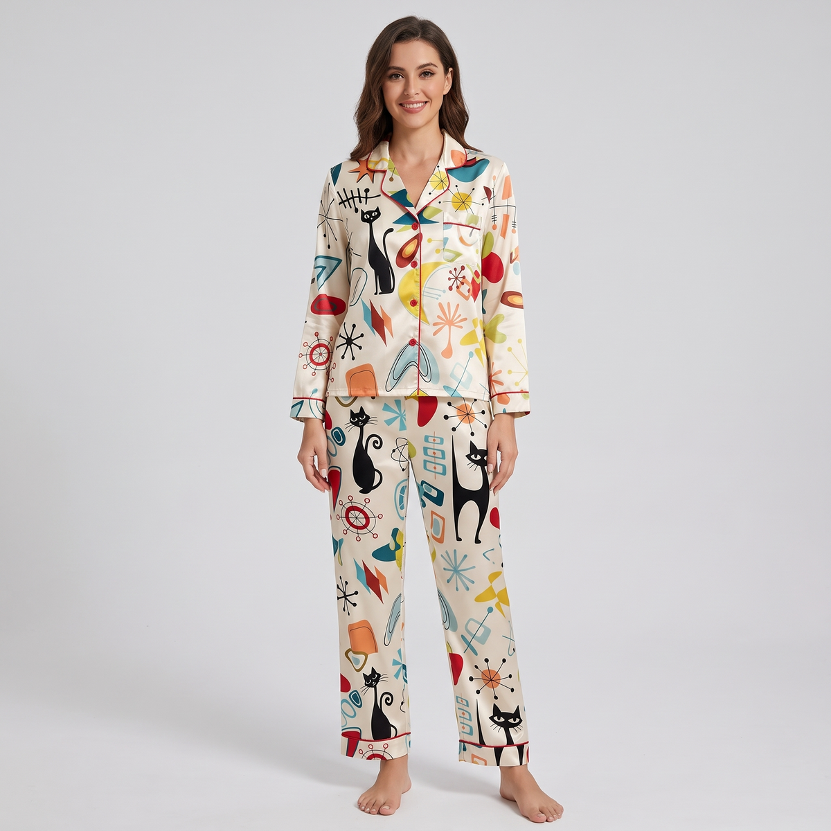 Atomic Age Cats Women's Pajama Set - long sleeve and pants