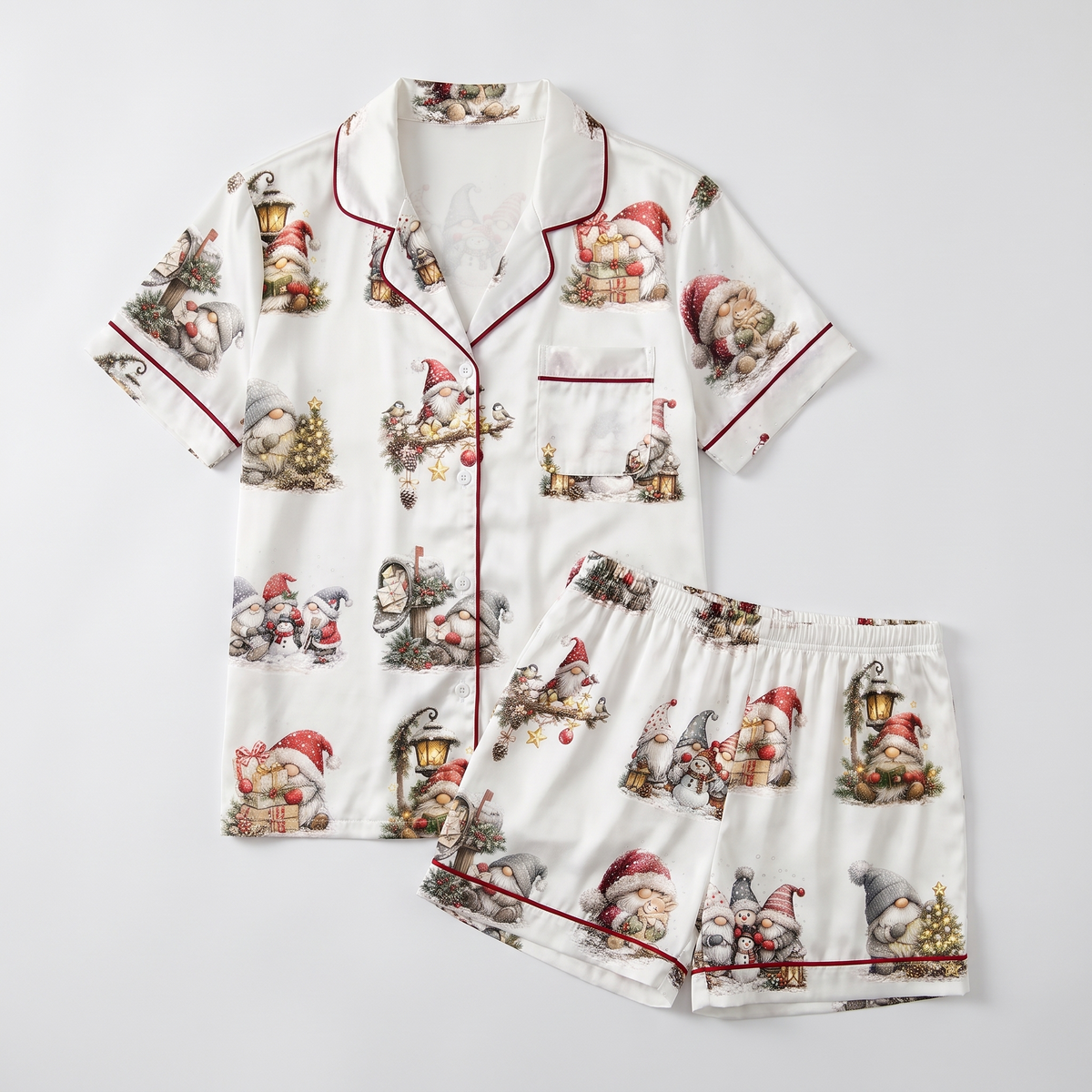 Little Gnomes & Santa Women's Pajama Set - flat lay