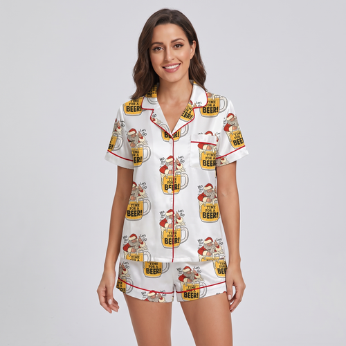 Beer Santa Women's Pajama Set - short sleeve and shorts
