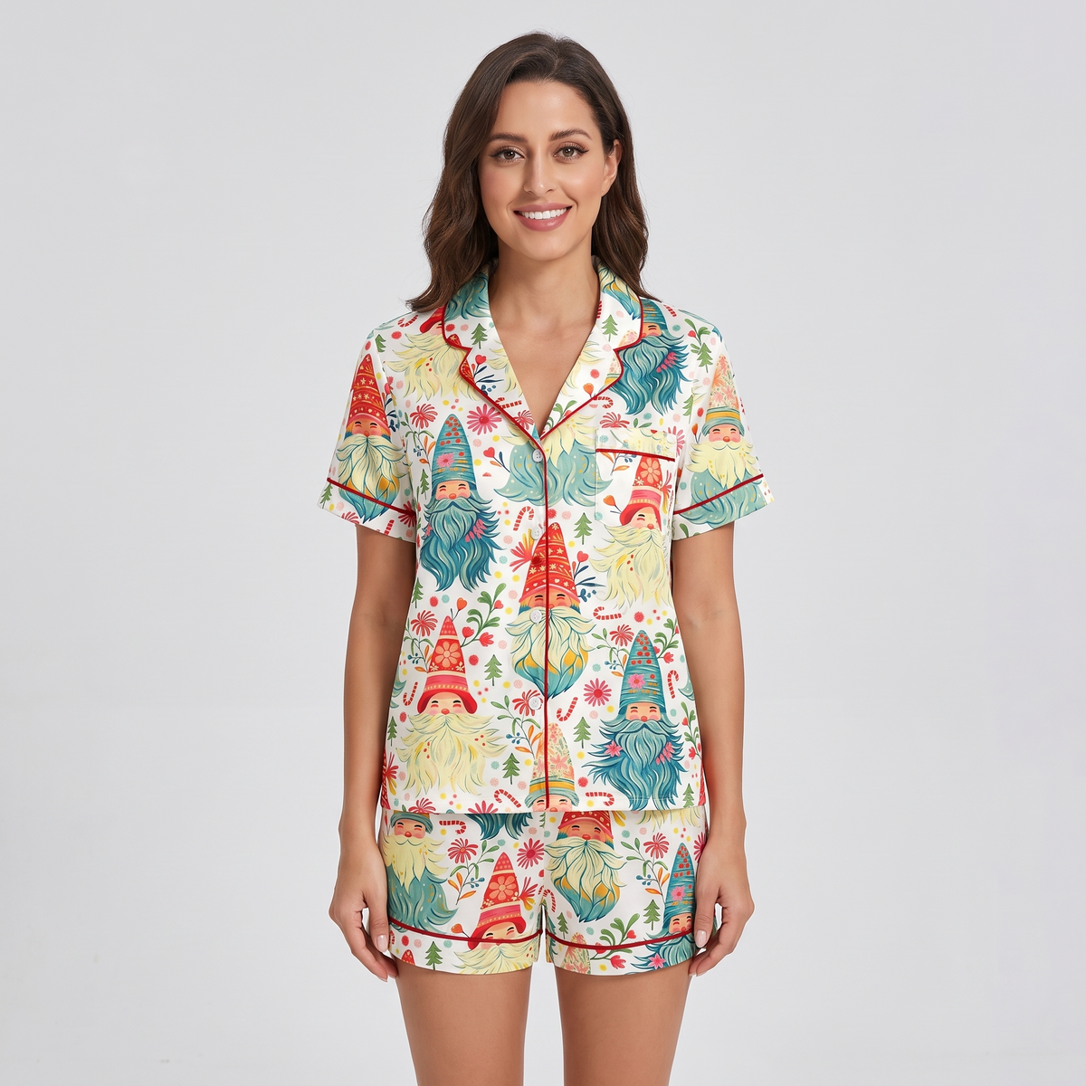 Christmas Gnomes Women's Pajama Set - short sleeve and shorts