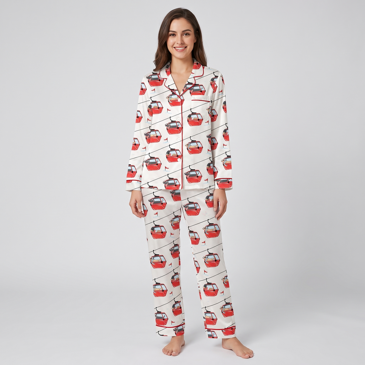 Red Gondola Christmas Women's Pajama Set - long sleeve and pants