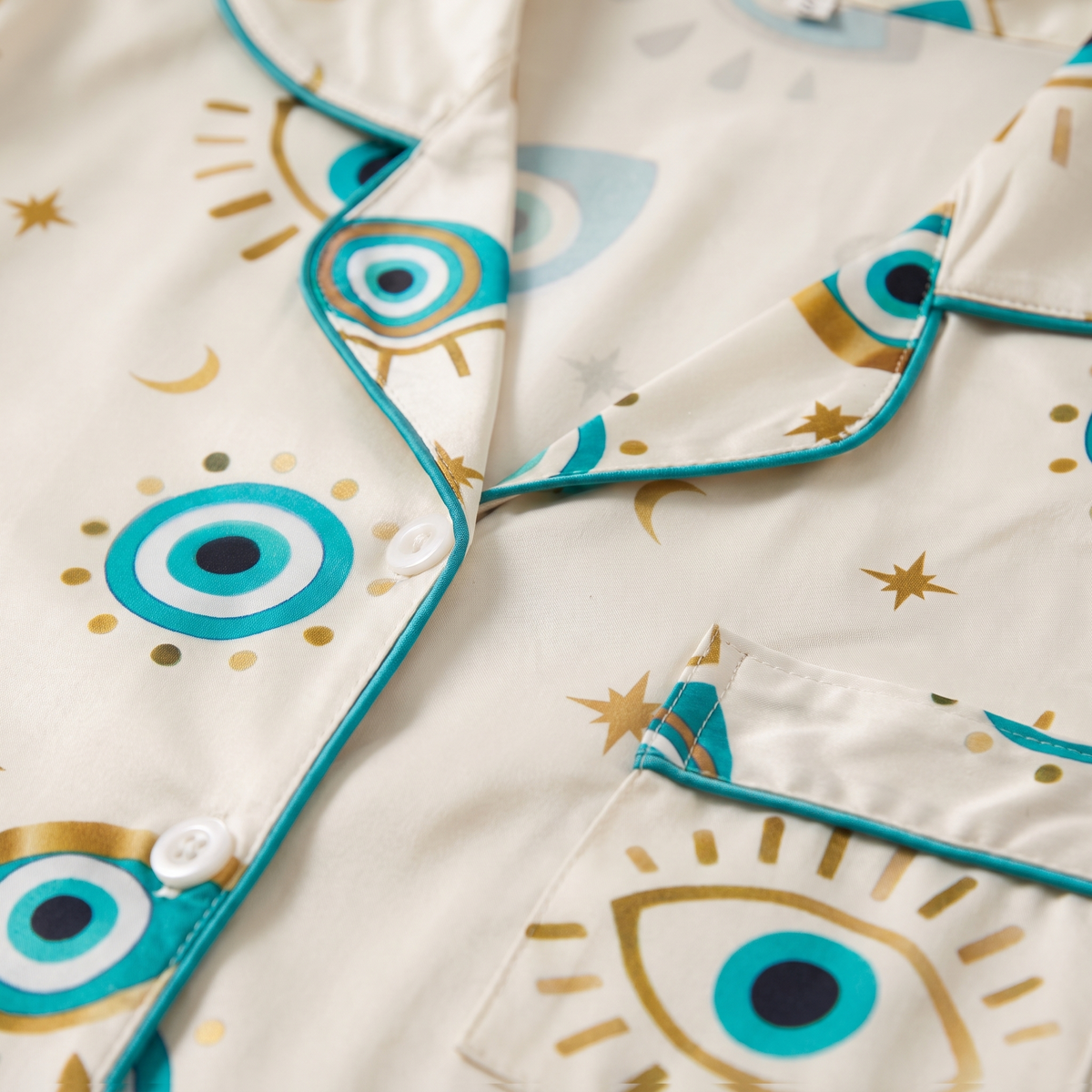 Lucky Evil Eye Women's Pajama Set - Cream - print close-up