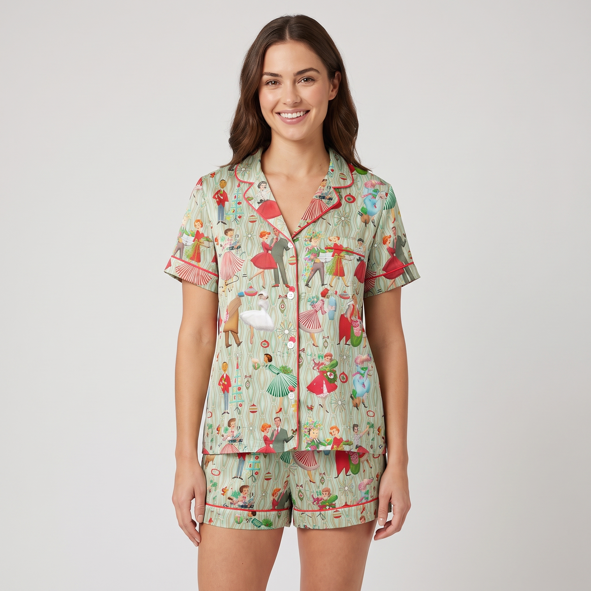 Rockin' 1950s Christmas Women's Pajama Set - short sleeve and shorts