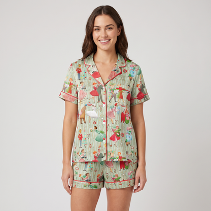 Rockin' 1950s Christmas Women's Pajama Set - short sleeve and shorts