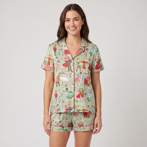 Rockin' 1950s Christmas Women's Pajama Set - short sleeve and shorts