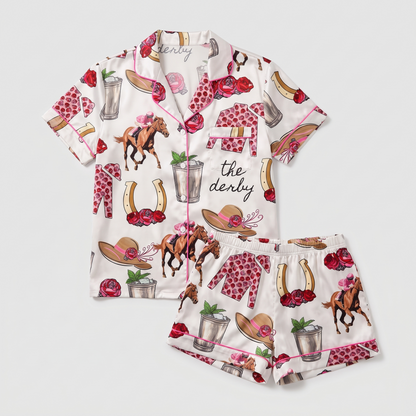 Rose Silks Julep Cup Horse Women's Pajama Set - flat lay