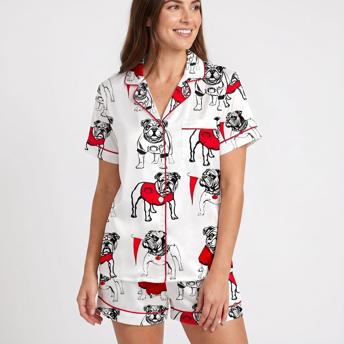 Game Day Bulldog Women's Pajama Set - short sleeve and shorts